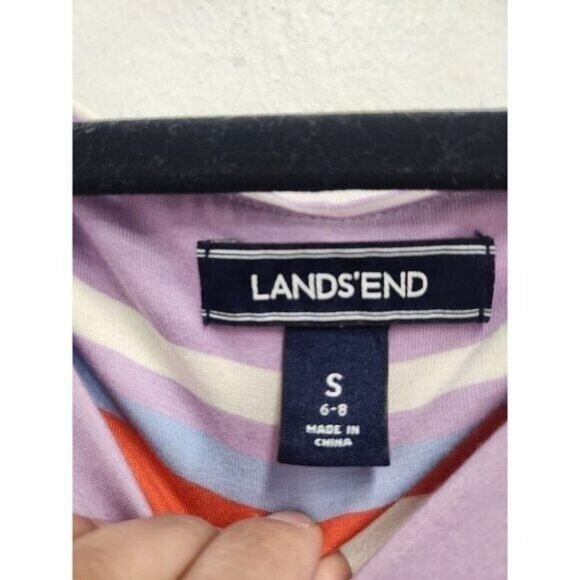 Lands End womens Sleeveless A-Line Dress Small Purple White Striped Casual - Picture 3 of 7